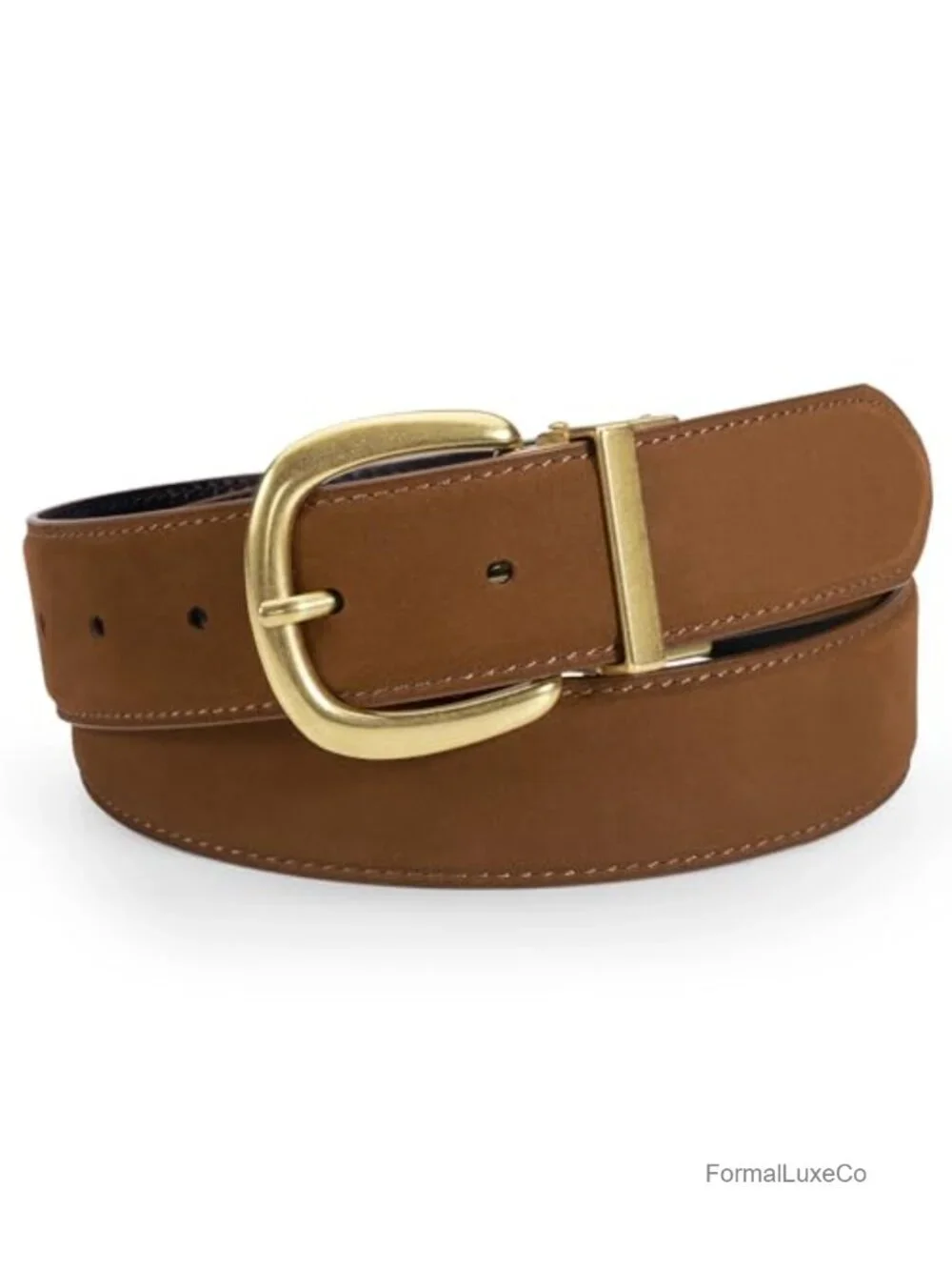 Genuine Top-Grain Suede Belt with Gold Buckle, Nappa Leather Backing, 1.3 Inch